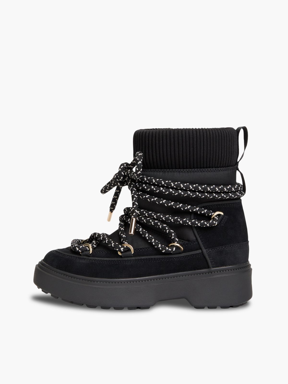 Water Resistant Cleat Lace-Up Snow Boots — Black