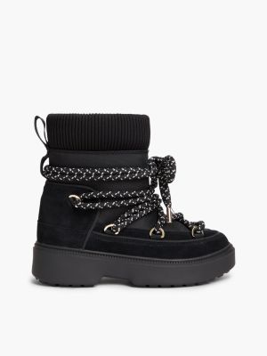 black water resistant cleat lace-up snow boots for women tommy hilfiger