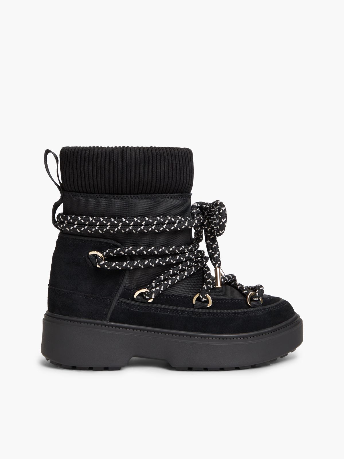 Water Resistant Cleat Lace-Up Snow Boots — Black