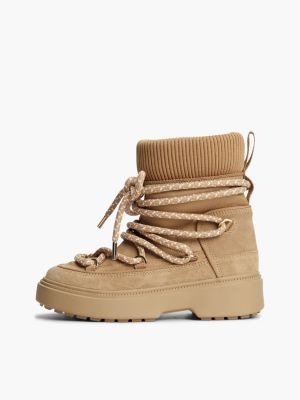 khaki water resistant cleat lace-up snow boots for women tommy hilfiger