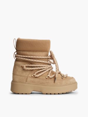 khaki water resistant cleat lace-up snow boots for women tommy hilfiger