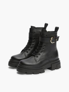 Waterproof Leather Chunky Lace-Up Boots — Black 2