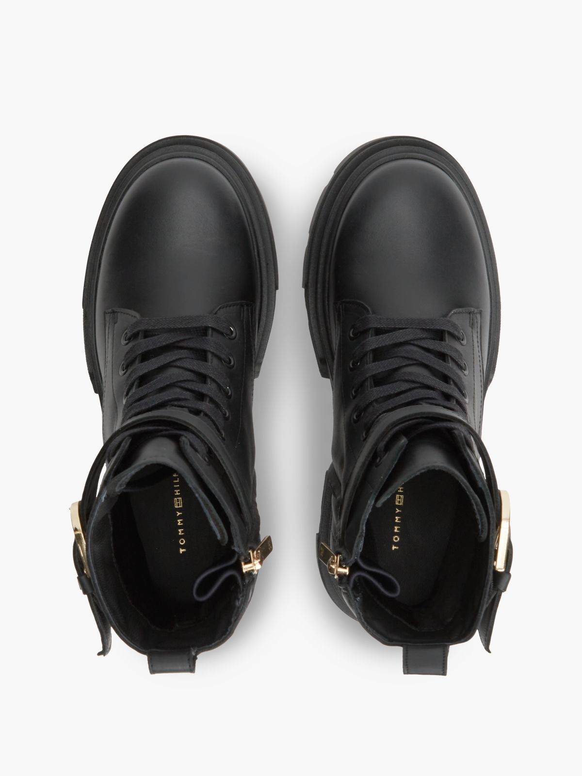 Waterproof Leather Chunky Lace-Up Boots — Black