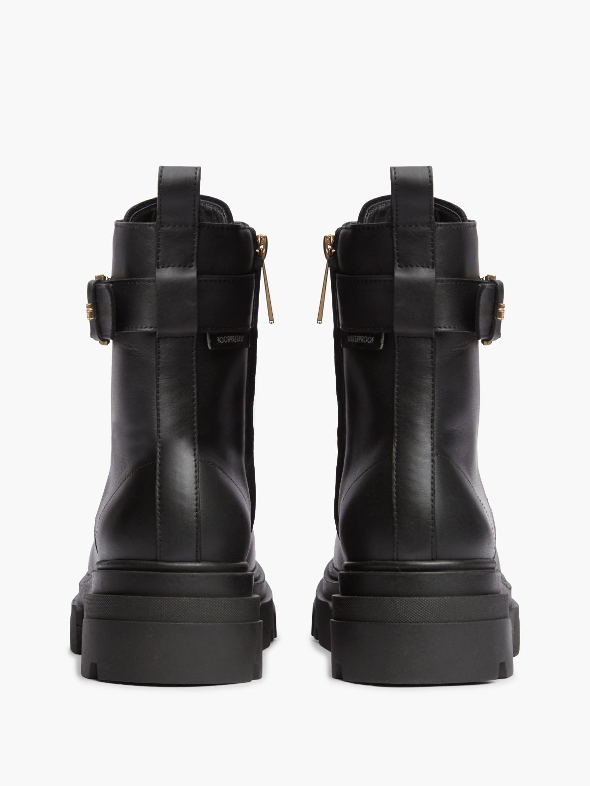 Waterproof Leather Chunky Lace-Up Boots — Black