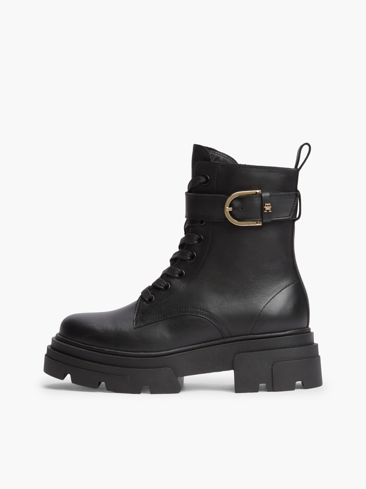 Waterproof Leather Chunky Lace-Up Boots — Black