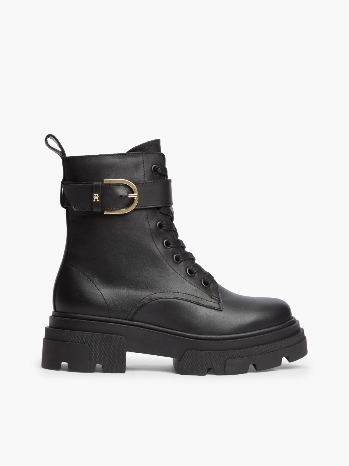 Waterproof Leather Chunky Lace-Up Boots — Black