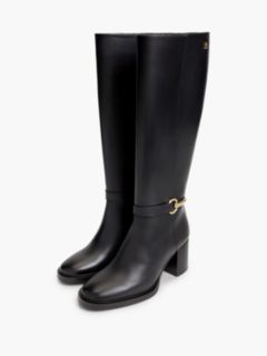 Leather Block Heel Riding Boots — Black 2