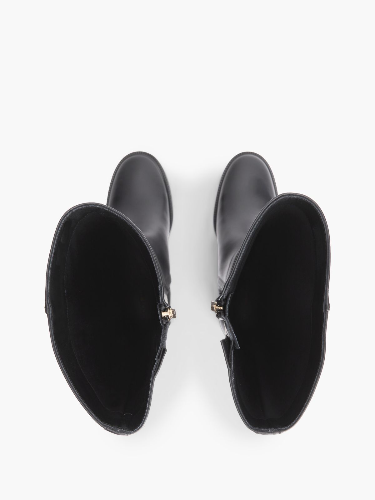 Leather Block Heel Riding Boots — Black