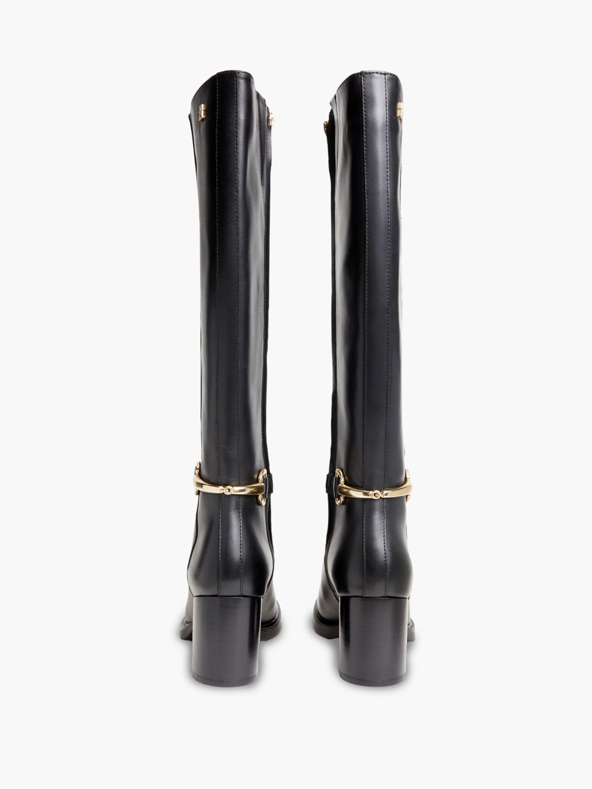 Leather Block Heel Riding Boots — Black