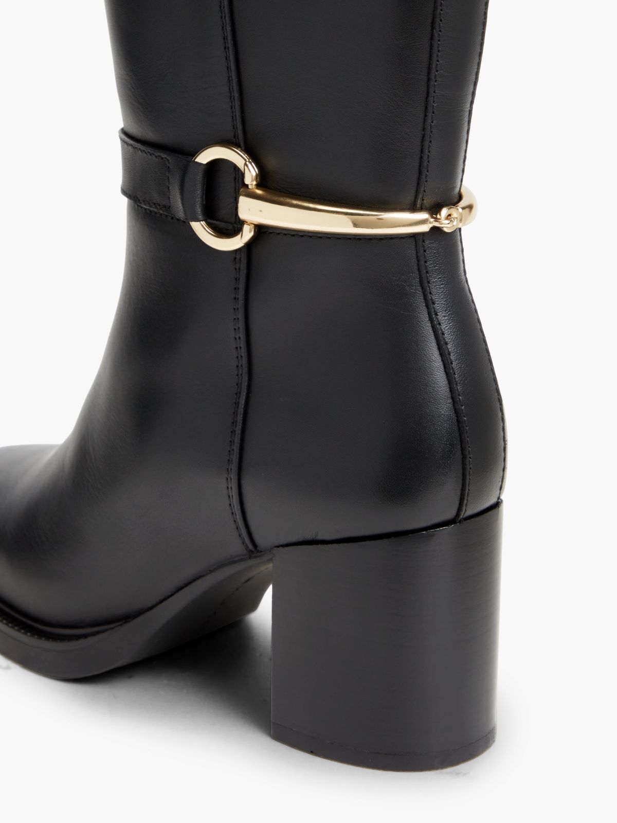 Leather Block Heel Riding Boots — Black