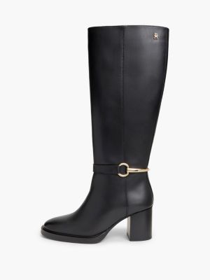 schwarz reitstiefel aus leder mit blockabsatz für damen - tommy hilfiger