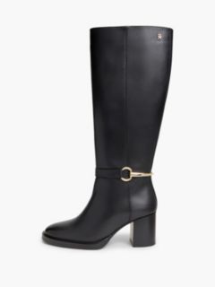 Leather Block Heel Riding Boots — Black 7