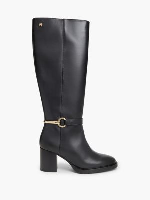 black reitstiefel aus leder mit blockabsatz für damen - tommy hilfiger