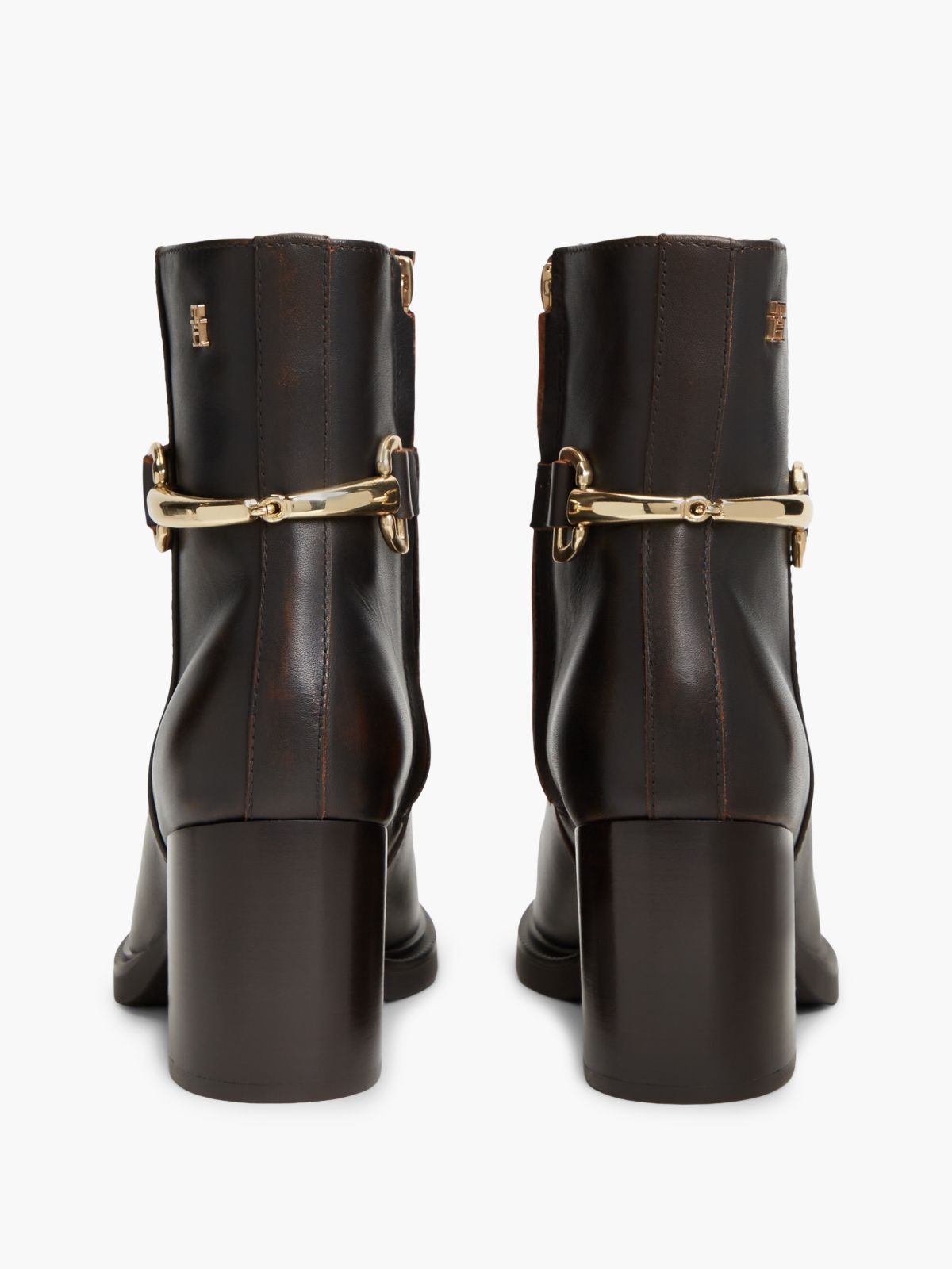 Block Heel Leather Riding Ankle Boots — Brown
