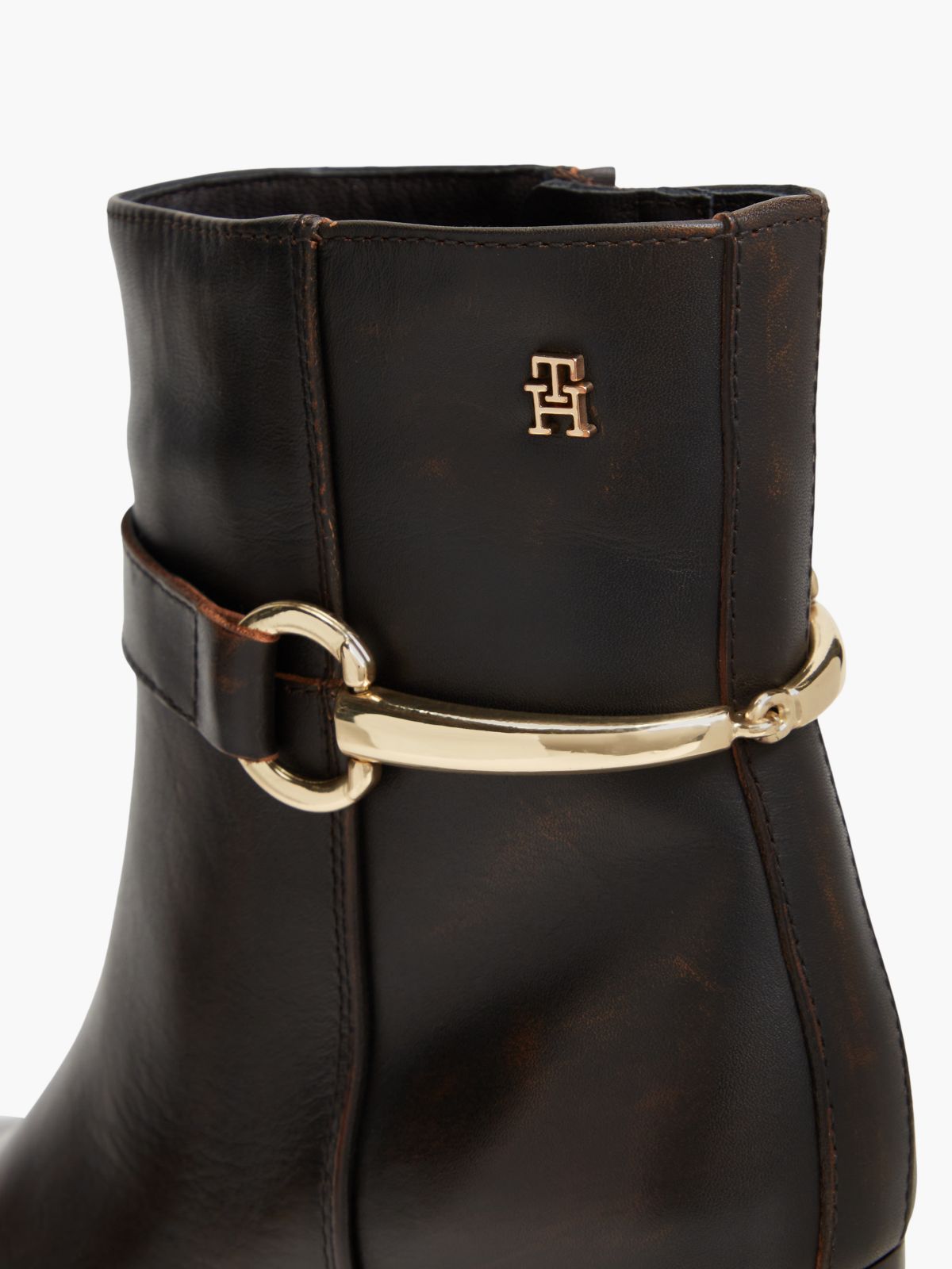 Block Heel Leather Riding Ankle Boots — Brown