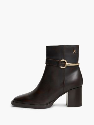 brown block heel leather riding ankle boots for women tommy hilfiger