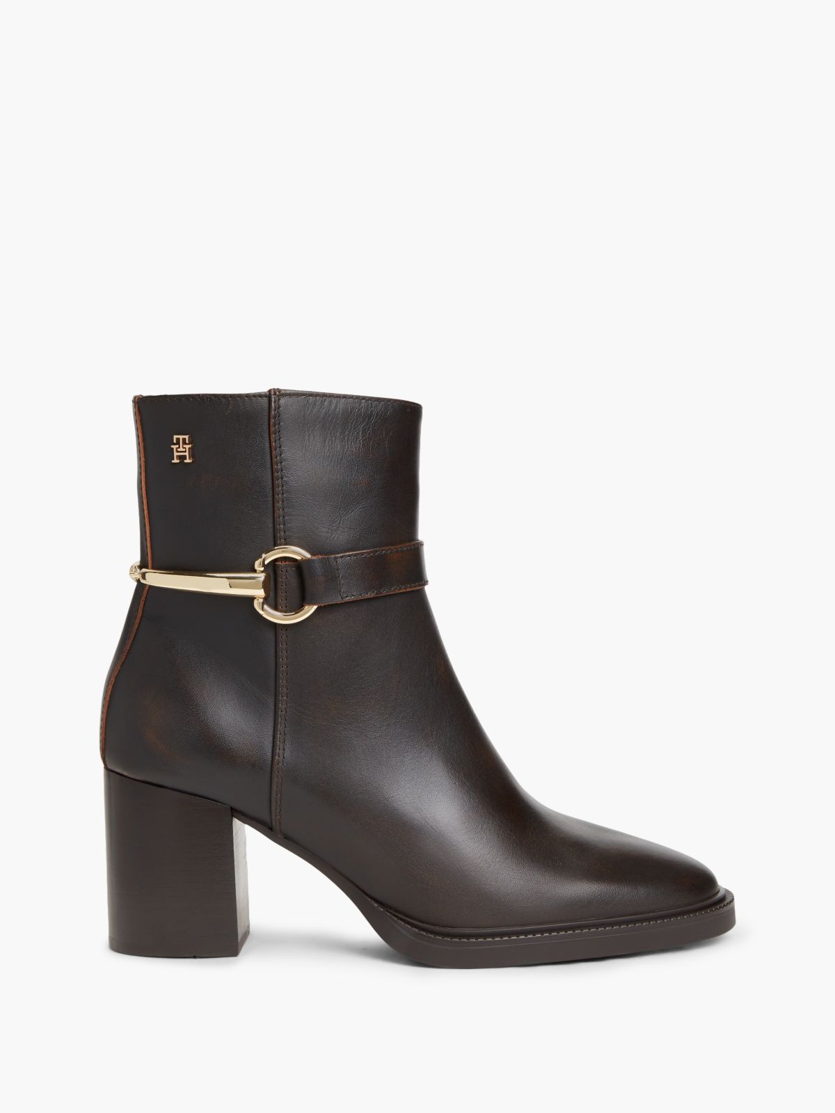 Block Heel Leather Riding Ankle Boots — Brown