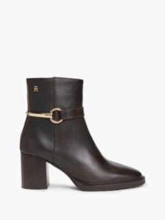 Block Heel Leather Riding Ankle Boots — Brown 1