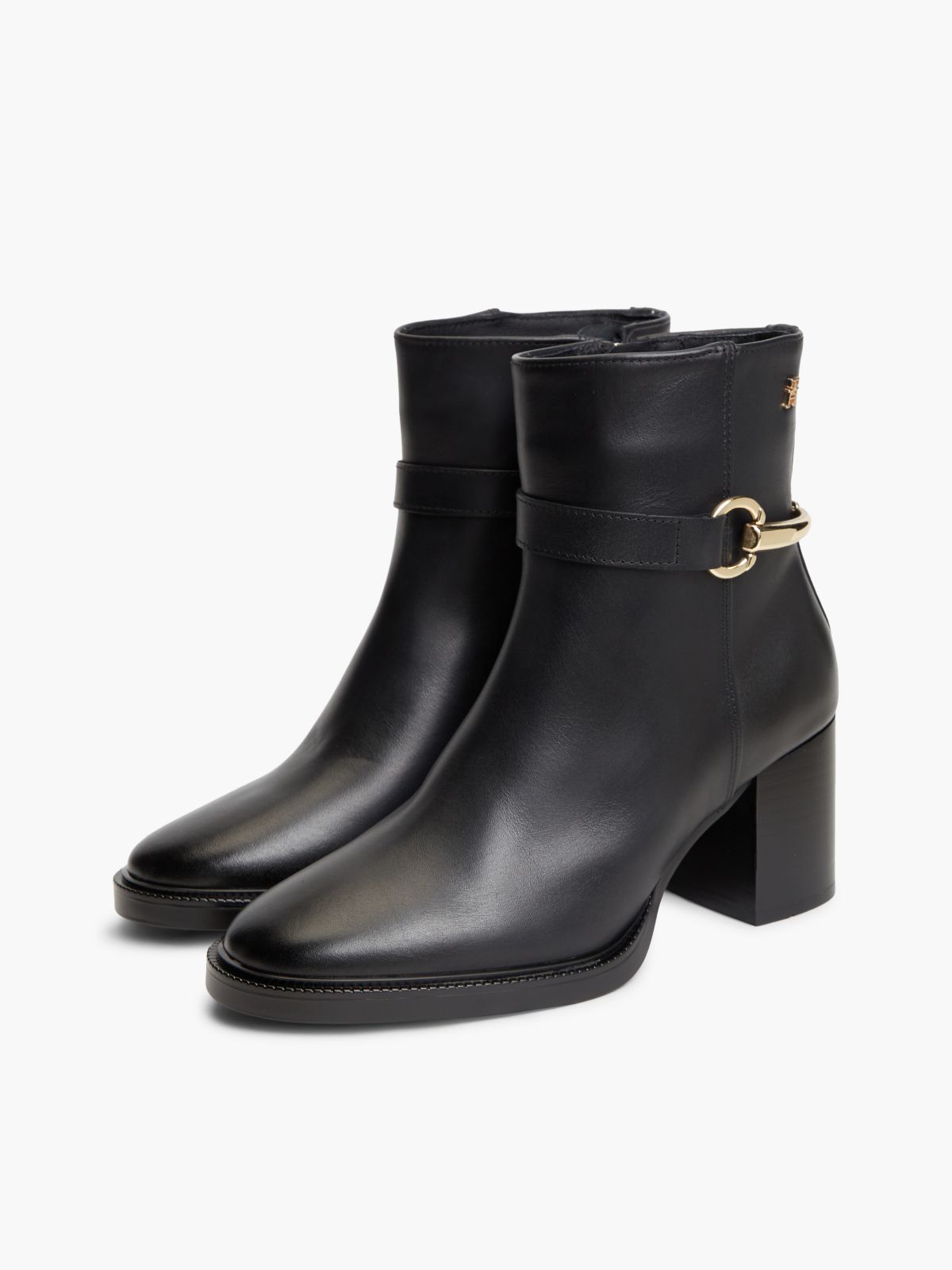Block Heel Leather Riding Ankle Boots — Black