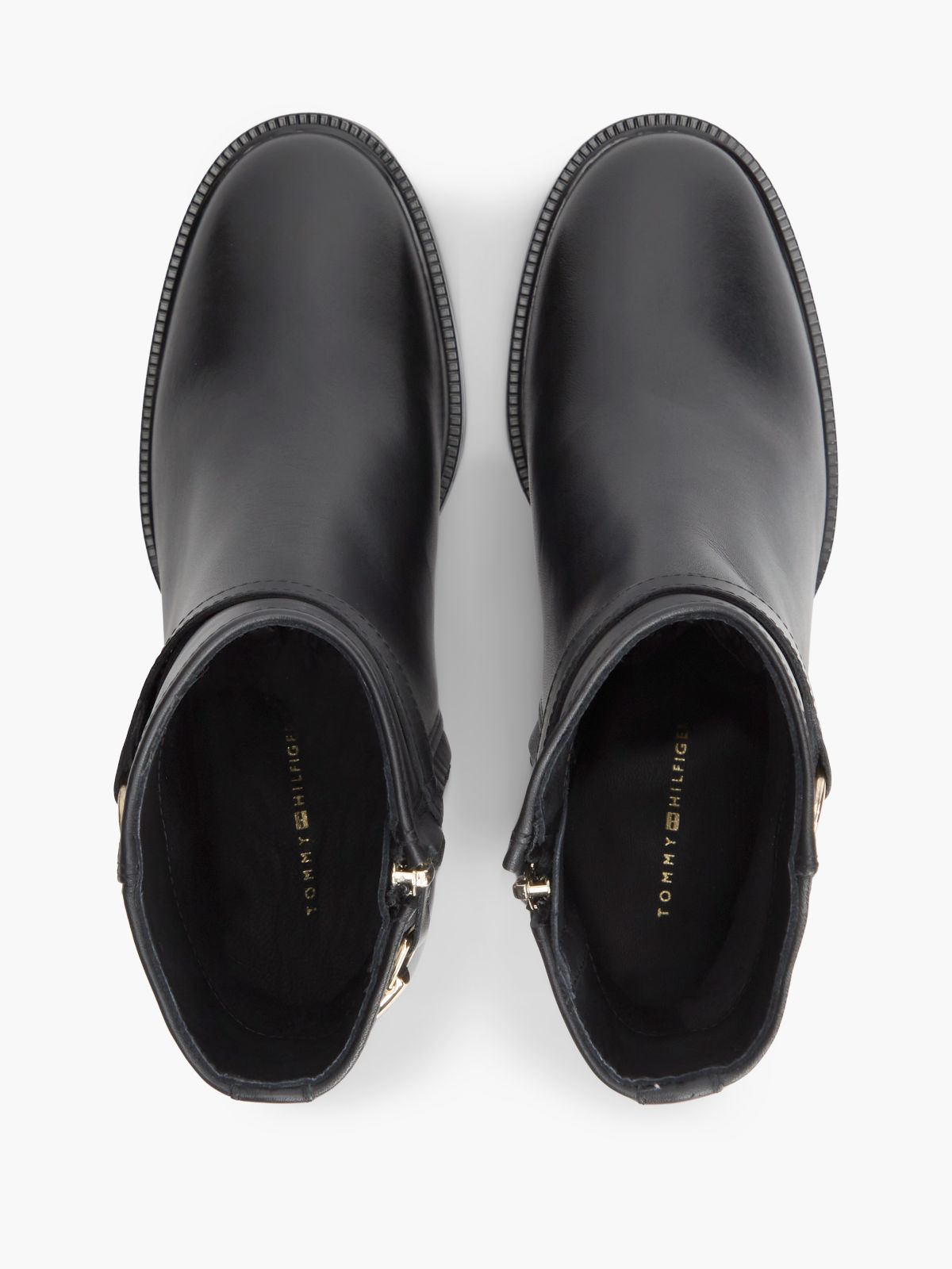 Block Heel Leather Riding Ankle Boots — Black