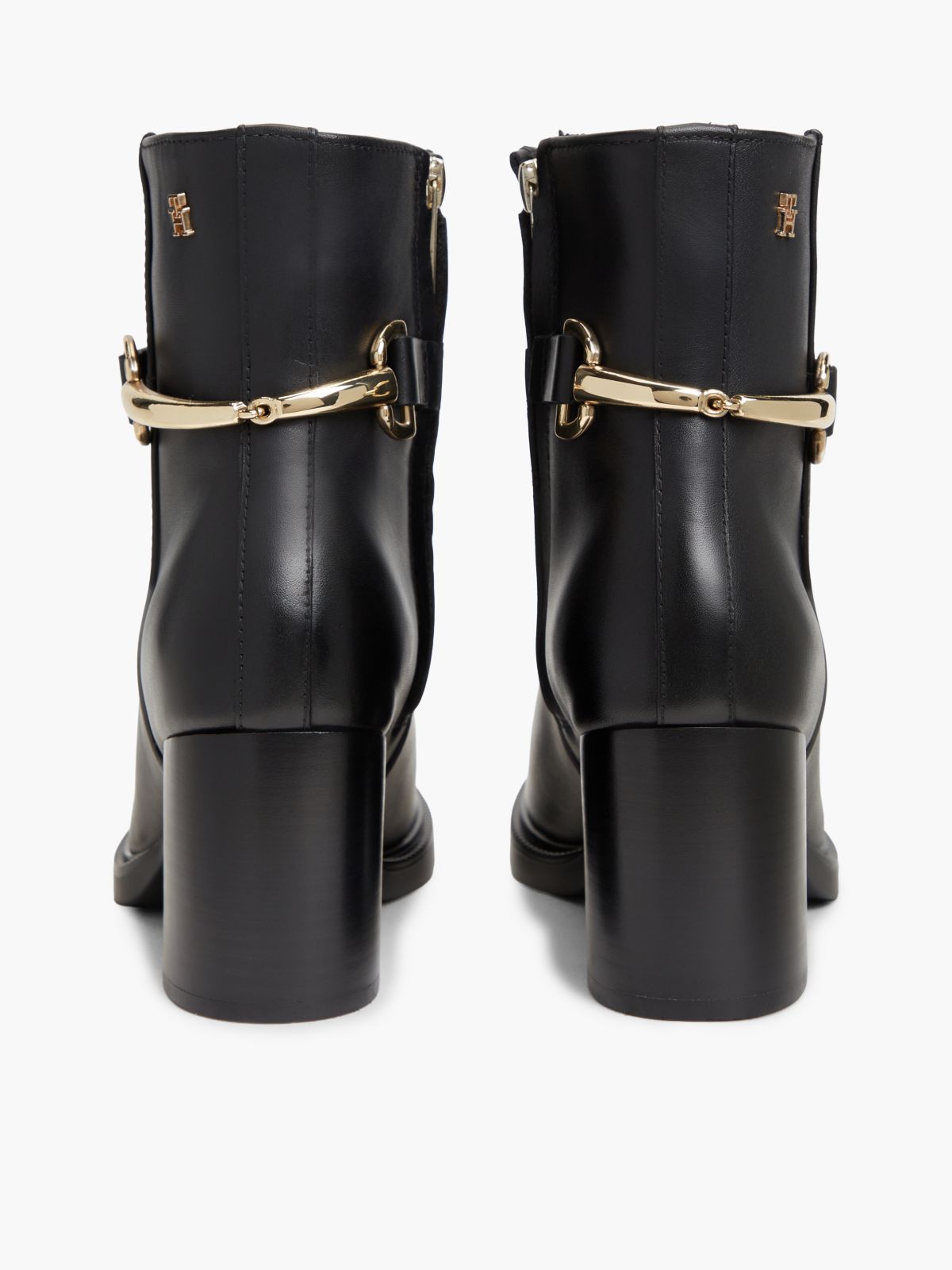 Block Heel Leather Riding Ankle Boots — Black