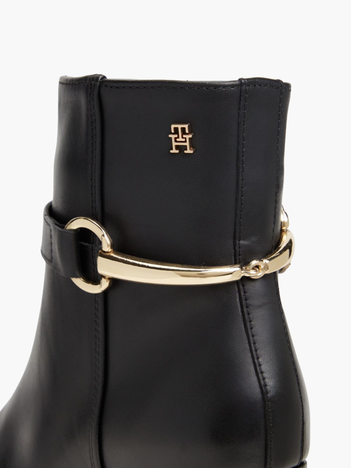 Block Heel Leather Riding Ankle Boots — Black