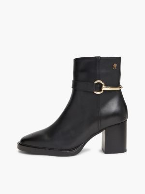 black block heel leather riding ankle boots for women tommy hilfiger