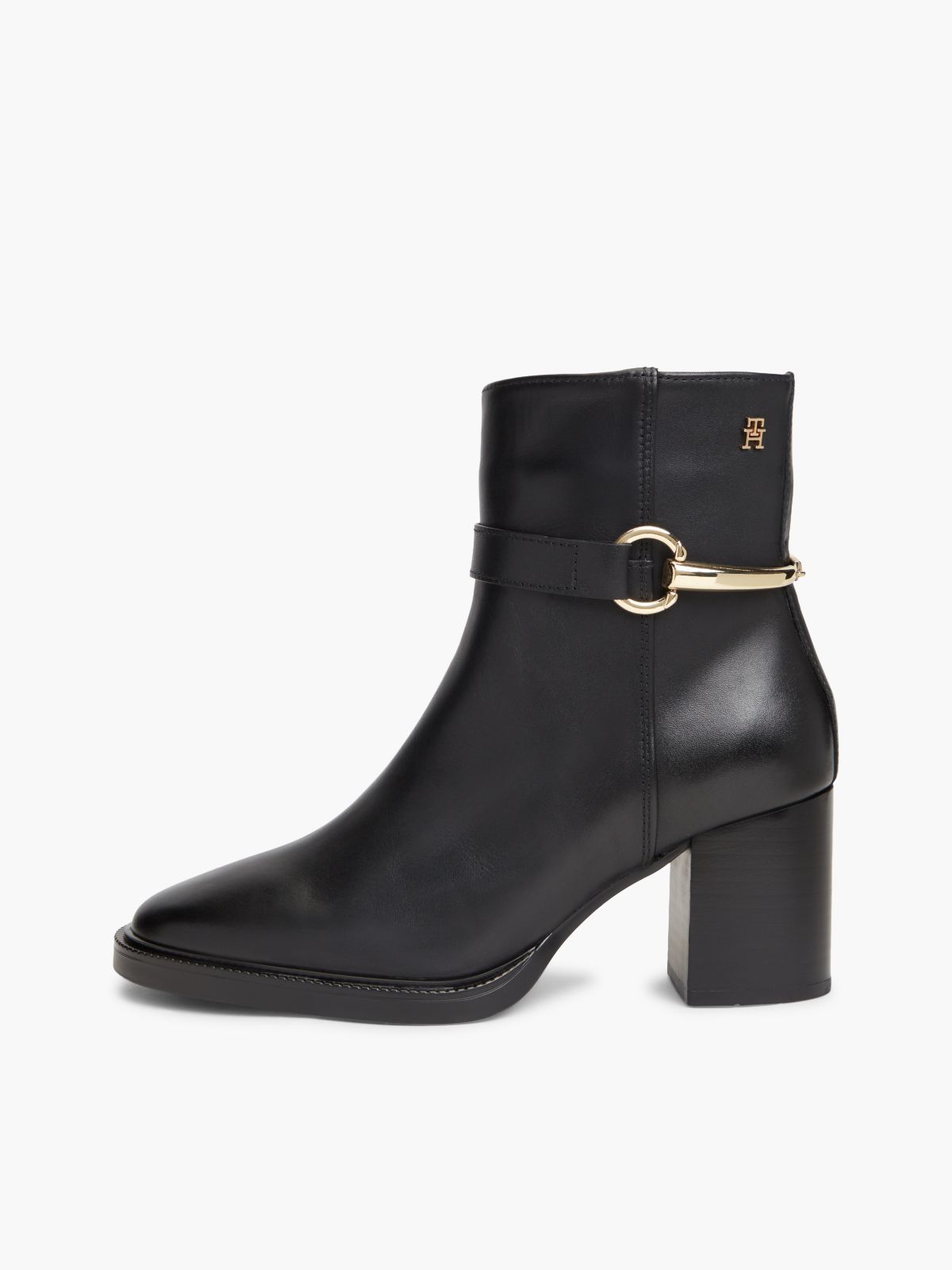 Block Heel Leather Riding Ankle Boots — Black