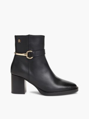 black block heel leather riding ankle boots for women tommy hilfiger
