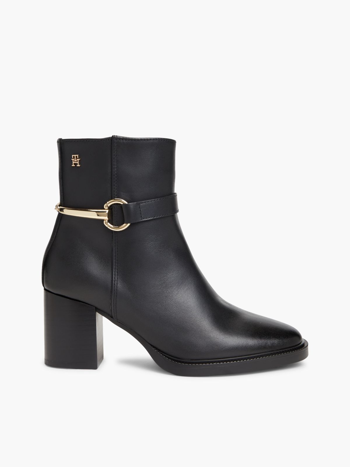 Block Heel Leather Riding Ankle Boots — Black