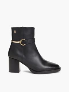 Block Heel Leather Riding Ankle Boots — Black 1