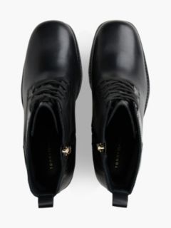 Leather Square Toe Lace-Up Boots — Black 3