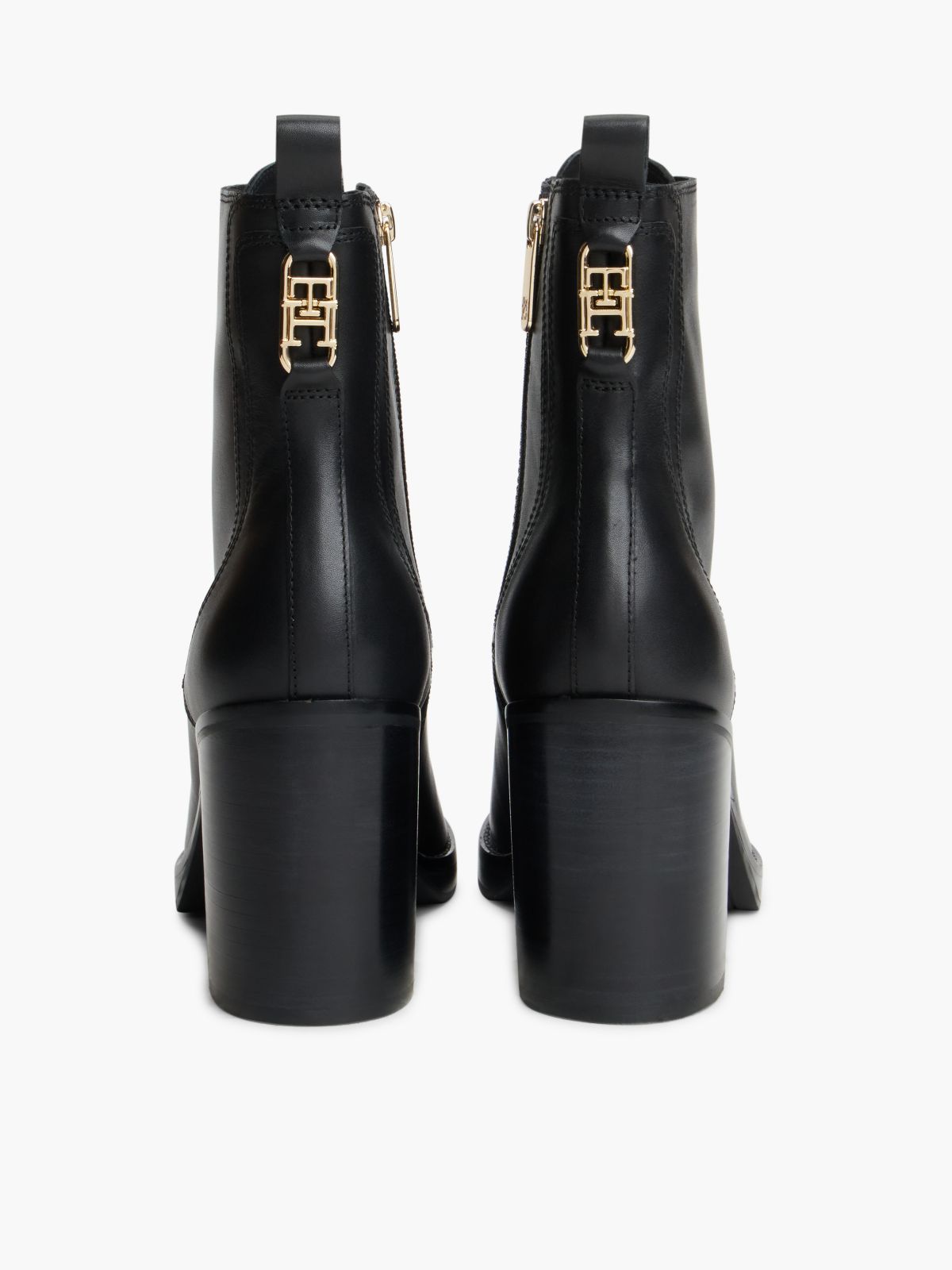 Leather Square Toe Lace-Up Boots — Black
