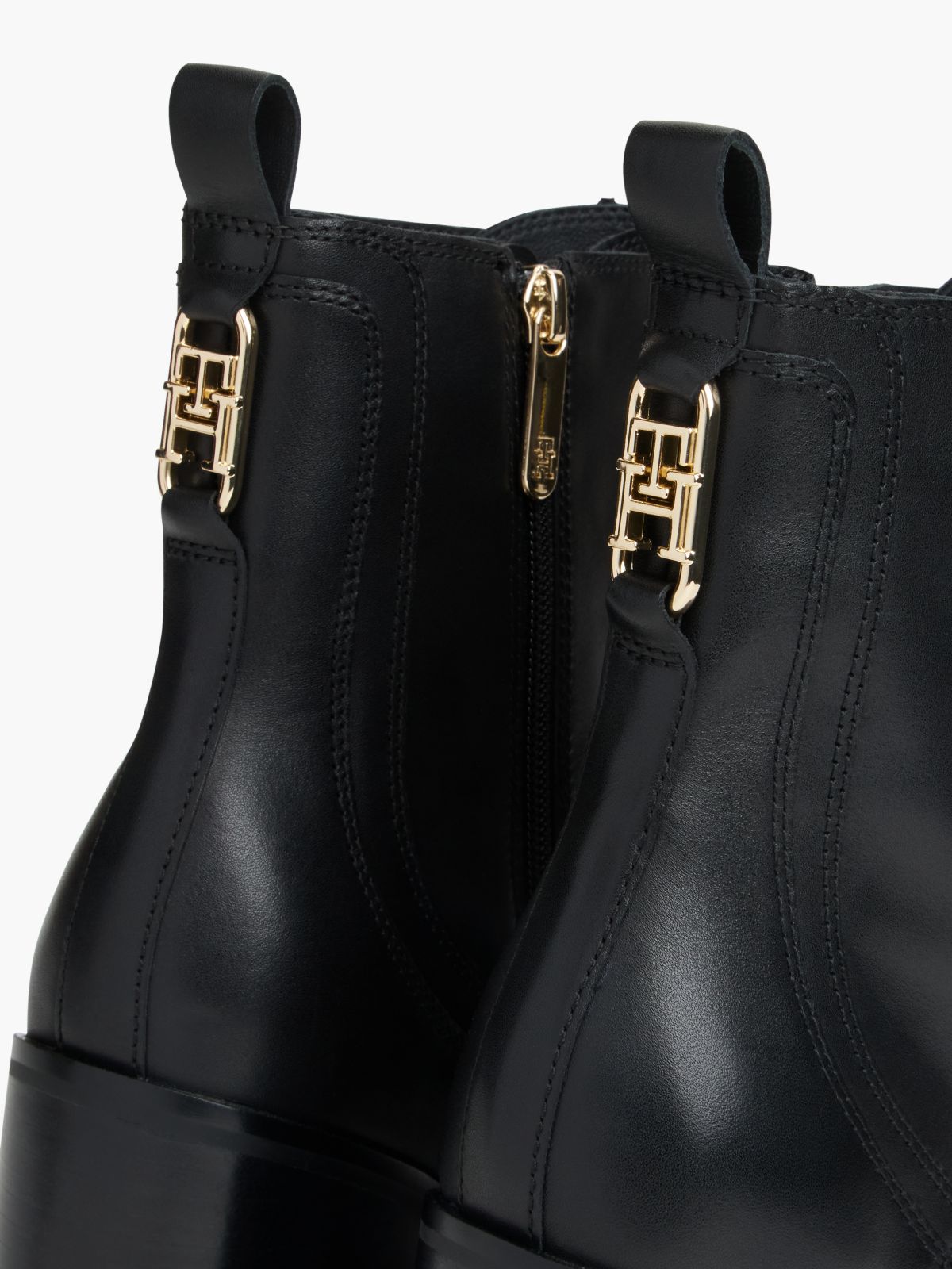 Leather Square Toe Lace-Up Boots — Black