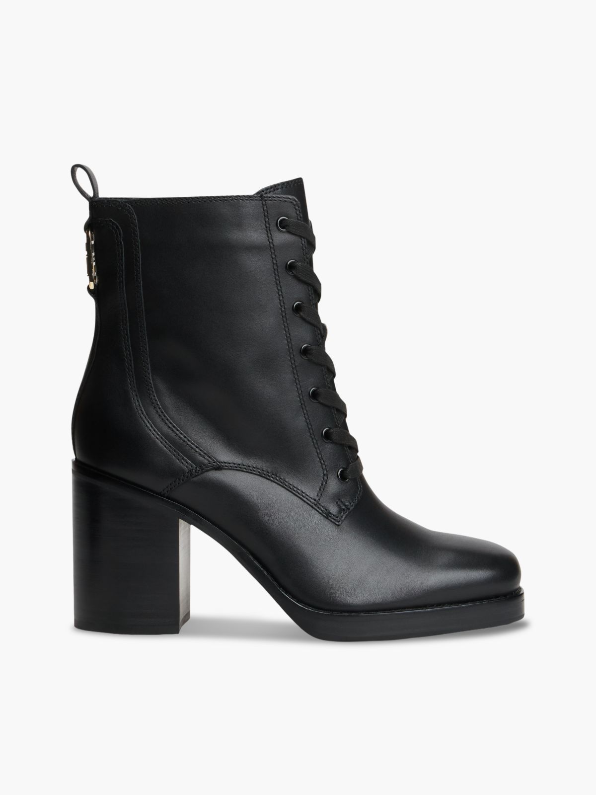 Leather Square Toe Lace-Up Boots — Black