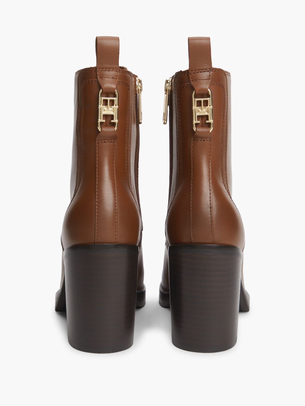 Leather Square Toe Lace-Up Boots — Brown