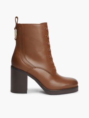 brown leder-schnürstiefel mit square toe für damen - tommy hilfiger