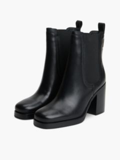 Leather Square Toe Block Heel Chelsea Boots — Black 2