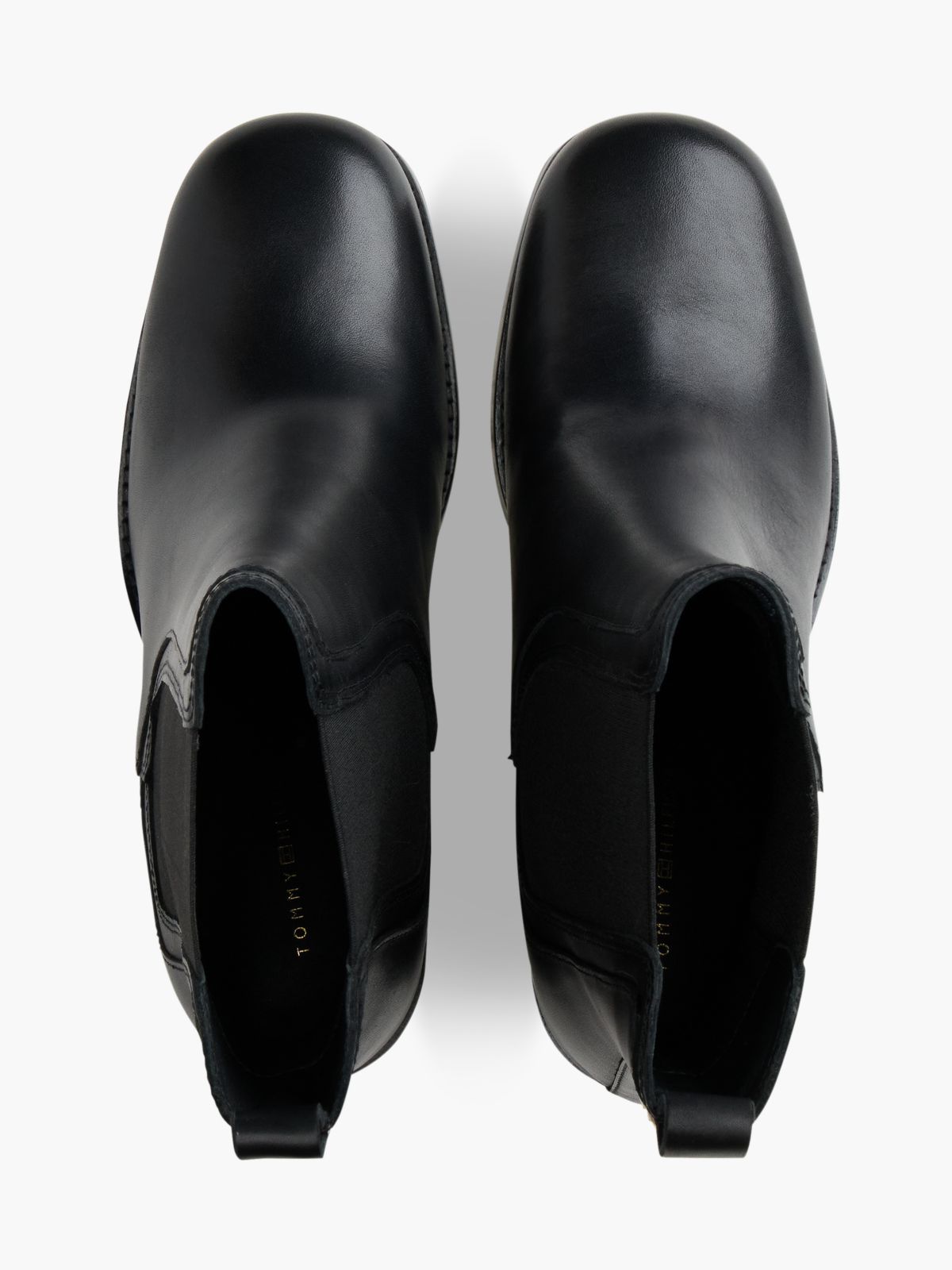 Leather Square Toe Block Heel Chelsea Boots — Black