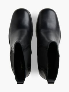 Leather Square Toe Block Heel Chelsea Boots — Black 3