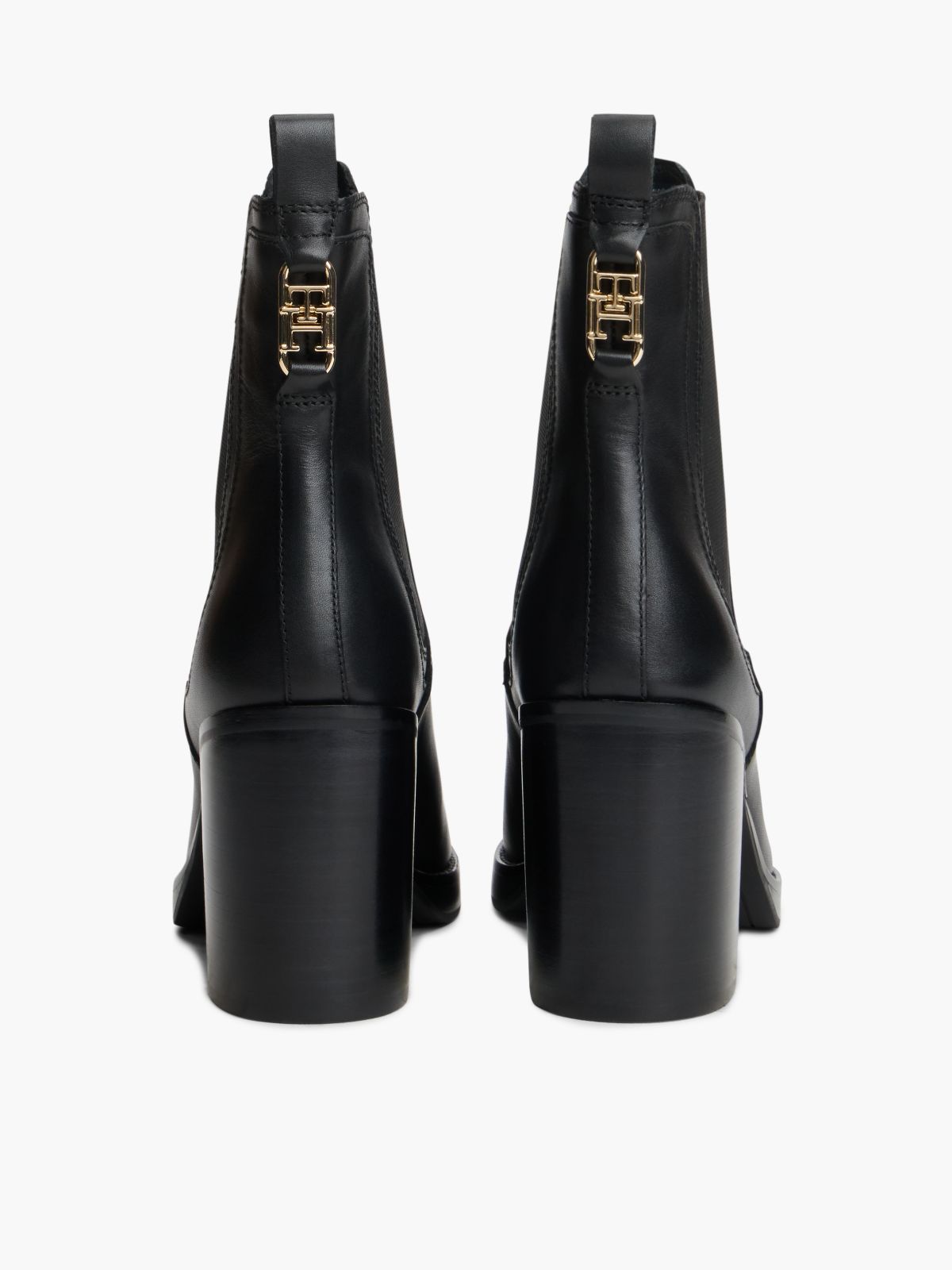 Leather Square Toe Block Heel Chelsea Boots — Black