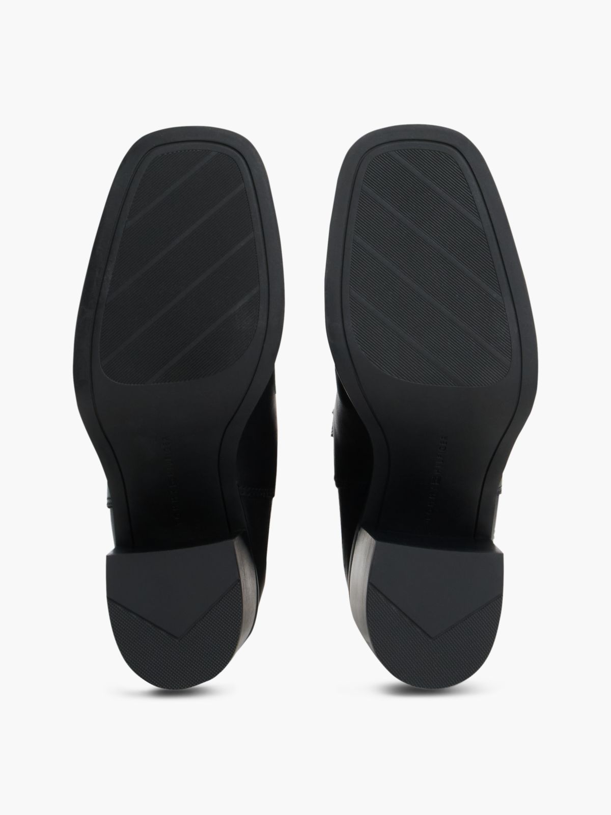 Leather Square Toe Block Heel Chelsea Boots — Black