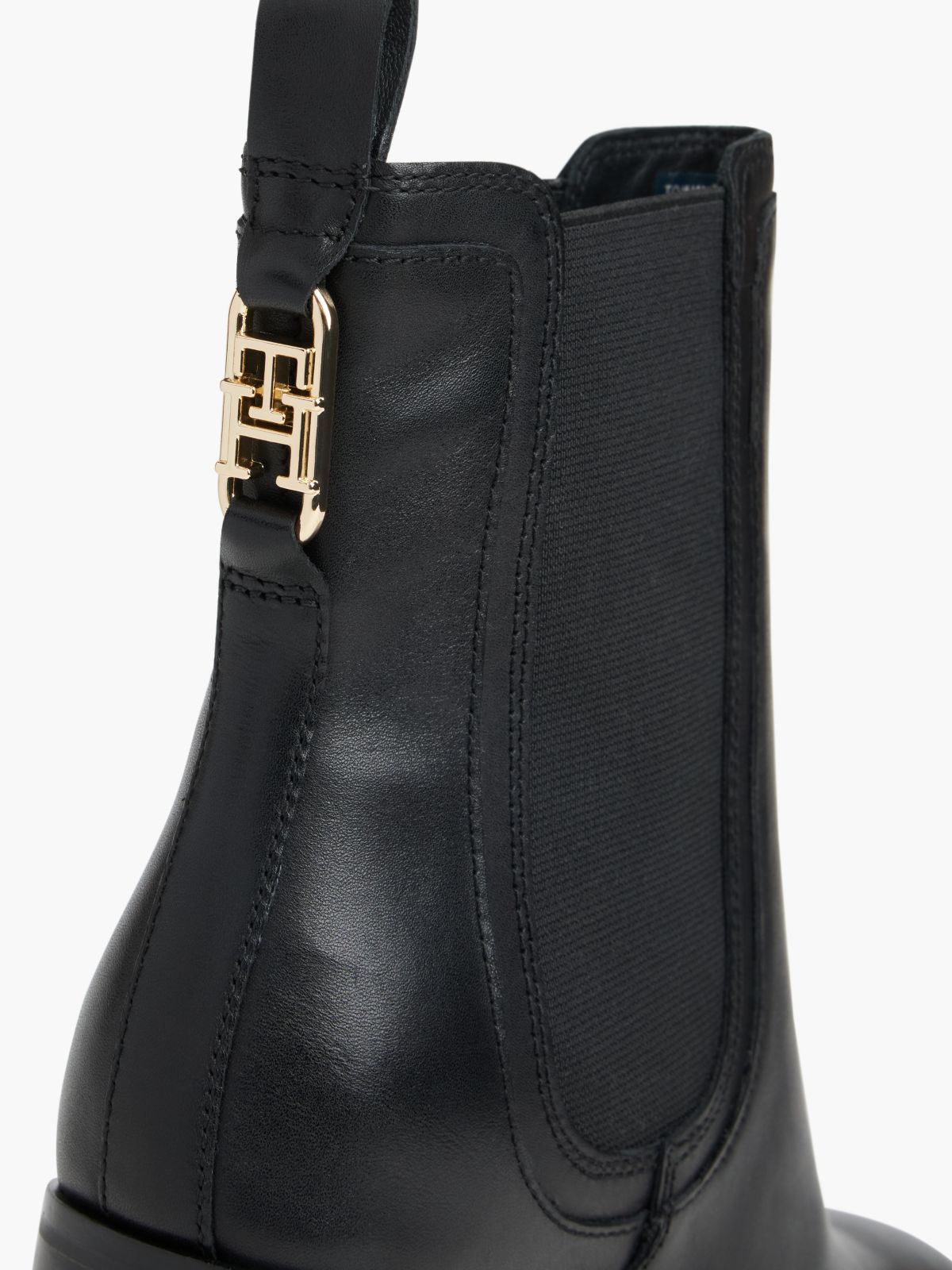 Leather Square Toe Block Heel Chelsea Boots — Black