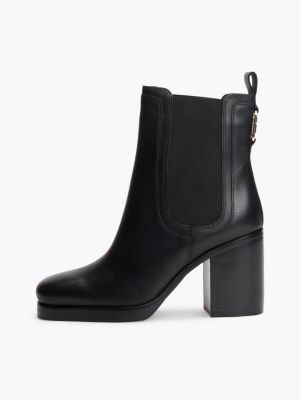 black leather square toe block heel chelsea boots for women tommy hilfiger
