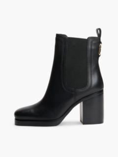 Leather Square Toe Block Heel Chelsea Boots — Black 7