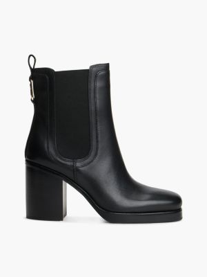 black leather square toe block heel chelsea boots for women tommy hilfiger