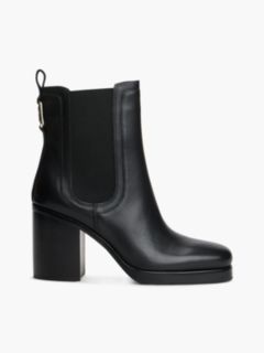 Leather Square Toe Block Heel Chelsea Boots — Black 1