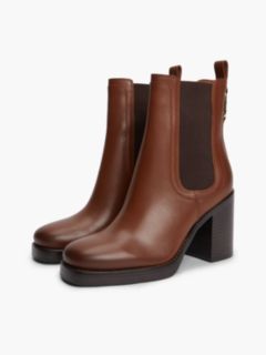 Leather Square Toe Block Heel Chelsea Boots — Brown 2