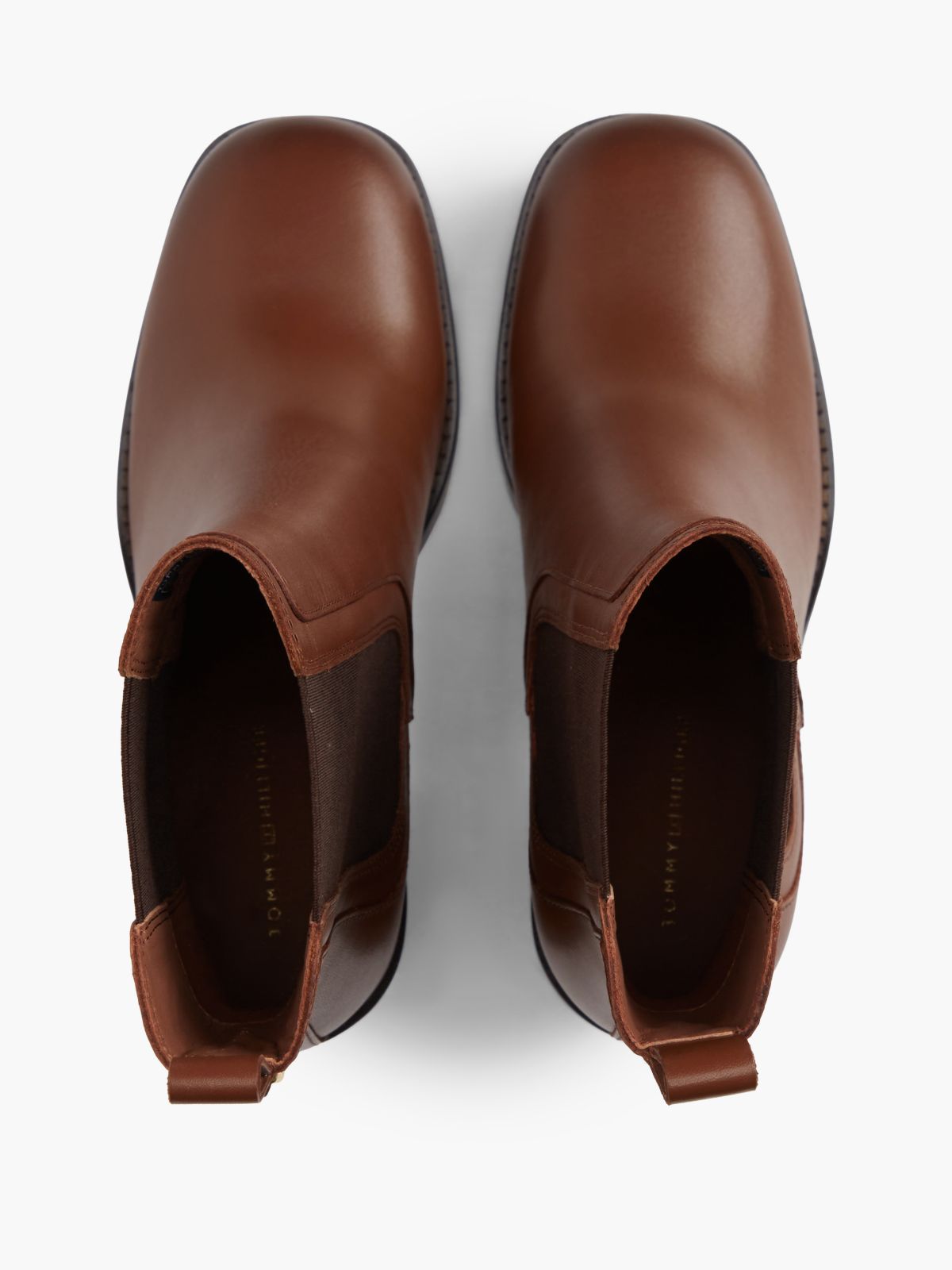 Leather Square Toe Block Heel Chelsea Boots — Brown