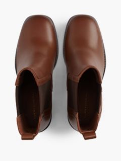 Leather Square Toe Block Heel Chelsea Boots — Brown 3